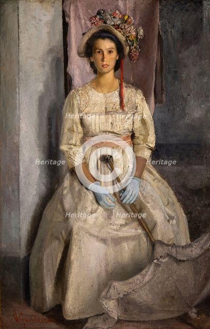 Portrait of a lady with a parasol, c1948. Creator: Gaudenzi, Pietro (1880-1955).