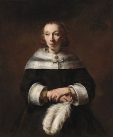 Portrait of a Lady with an Ostrich-Feather Fan, c. 1656/1658. Creator: Rembrandt Harmensz van Rijn