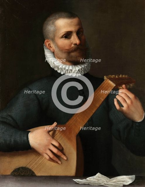 Portrait of a Lute Player (Orazio Bassani?), 1585-1586. Creator: Carracci, Agostino (1557-1602).
