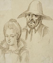 Portrait of a man and a woman, unknown date. Creator: Anon