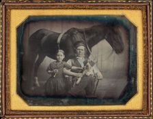 Portrait of a Man and Girl with Horse and Dog, c. 1845. Creator: Unknown
