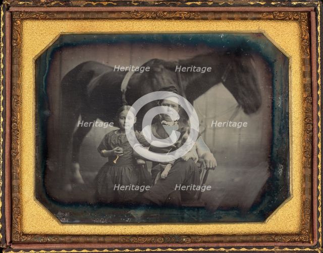 Portrait of a Man and Girl with Horse and Dog, c. 1845. Creator: Unknown.
