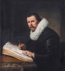 Portrait of a Man at a Writing Desk, possibly Jacob Bruyningh, 1631. Creator: Rembrandt Harmensz van Rijn