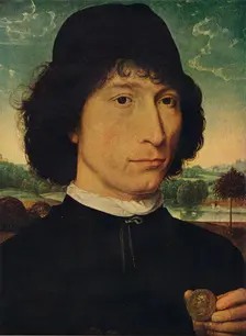 Portrait of a man holding a coin of the Emperor Nero 1474. Artist: Hans Memling