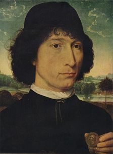 Portrait of a man holding a coin of the Emperor Nero 1474. Artist: Hans Memling