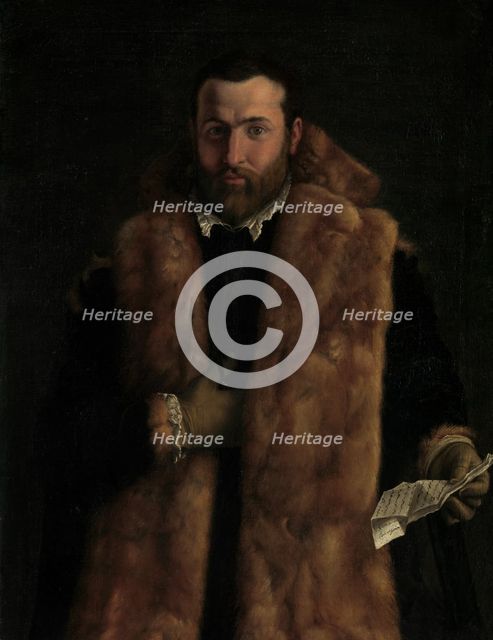 Portrait of a Man in a Fur-Trimmed Coat, ca. 1540. Creator: Italian (Lombard) Painter (ca. 1540).