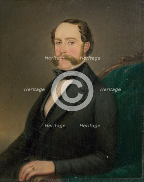 Portrait of a Man in a Green Armchair, 1860-1870. Creator: Ludovit Nyulassy.