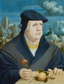Portrait of a Man in a Landscape holding a Carnation, c1520-1530. Creator: Gerlach Flicke