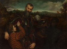 Portrait of a Man in Armor with Two Pages. Creator: Paris Bordone