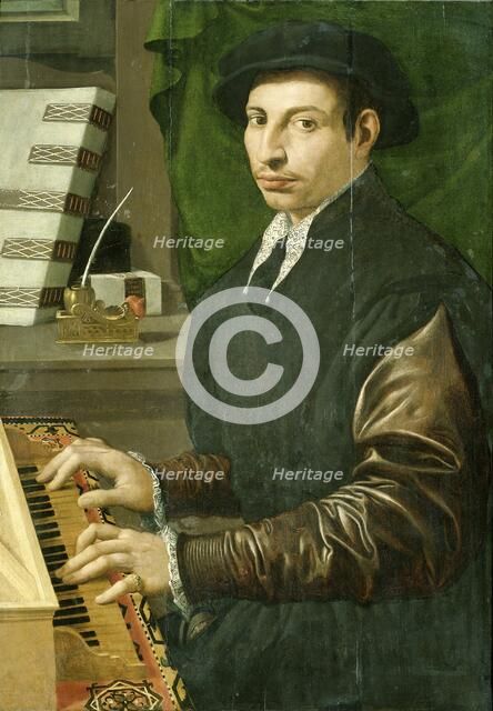 Portrait of a man playing a virginal, 1554-1570. Creator: Francesco Traballesi.