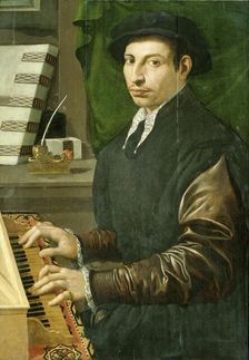 Portrait of a man playing a virginal, 1554-1570. Creator: Francesco Traballesi