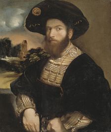 Portrait of a Man Wearing a Black Beret, c.1530. Creator: Dosso Dossi