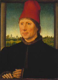 Portrait of a Man Wearing a High Red Cap, c1470-1475. Creator: Hans Memling