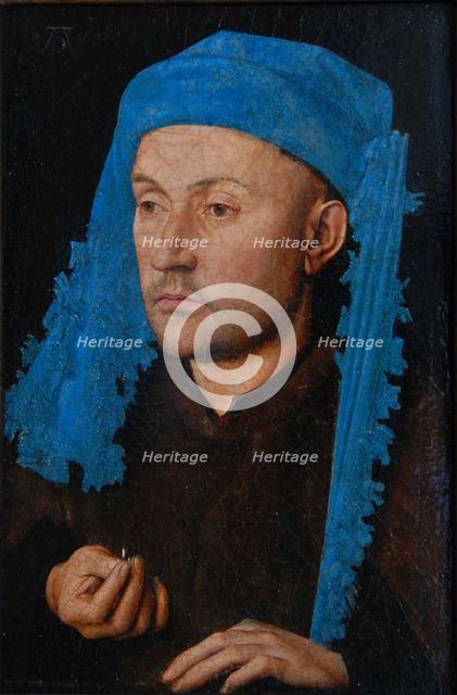 Portrait of a man with a blue chaperon (Man with Ring). Artist: Eyck, Jan van (1390-1441)