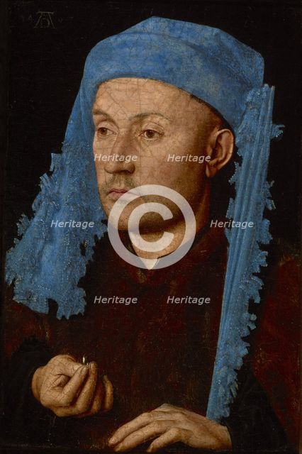 Portrait of a man with a blue chaperon (Man with Ring), ca 1429.