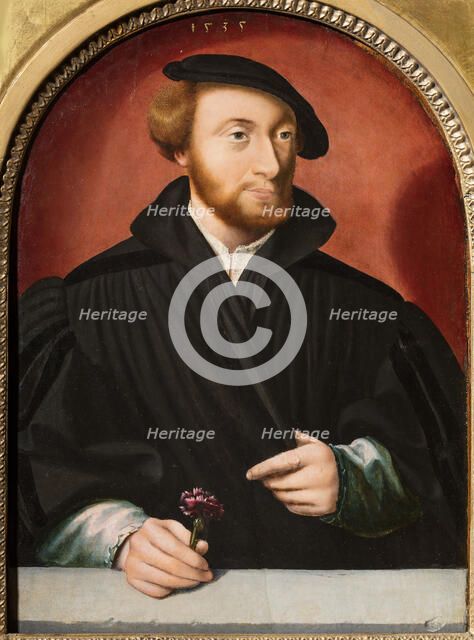 Portrait of a man with a carnation, 1535. Creator: Bruyn, Bartholomaeus (Barthel), the Elder (1493-1555).