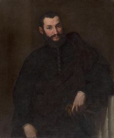 Portrait of a Man (With a Fragment of Antique Column), around 1540. Creator: Paris Bordone