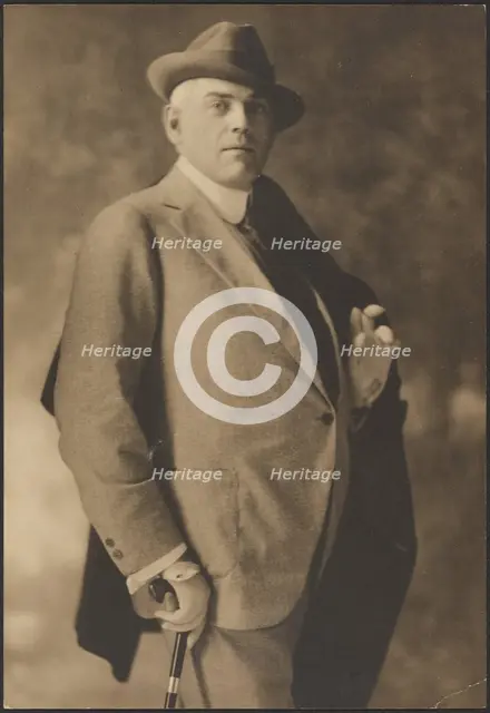Portrait of a Man with Cane and Gloves, 1907-1943. Creator: Louis Fleckenstein.