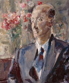 Portrait of a man with flowers in the background, (1930s?). Creator: Ethel Walker