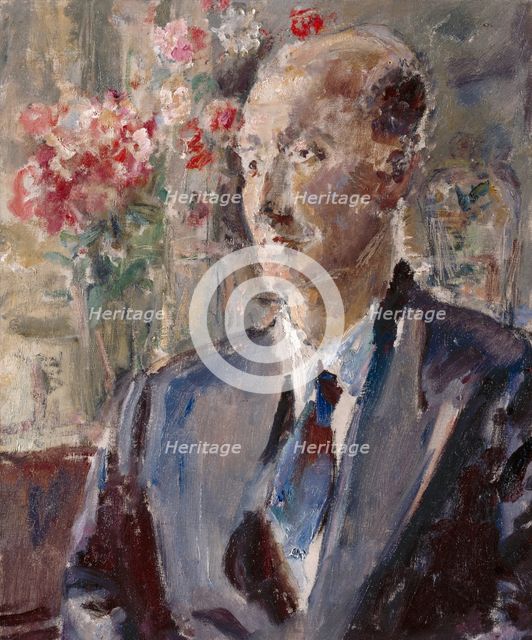 Portrait of a man with flowers in the background, (1930s?). Creator: Ethel Walker.