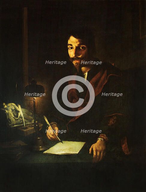 Portrait of a man writing in lamplight (self-portrait), 1635-1640. Creator: Paolini, Pietro (1603-1682).