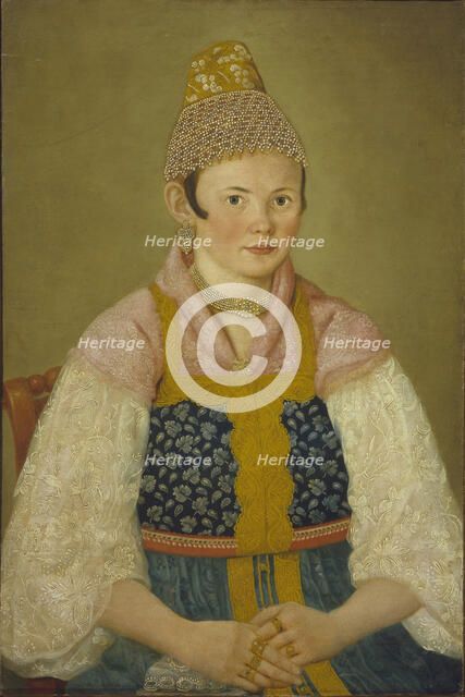 Portrait of a Merchant Woman in Kokoshnik Kabluchok. Artist: Anonymous  