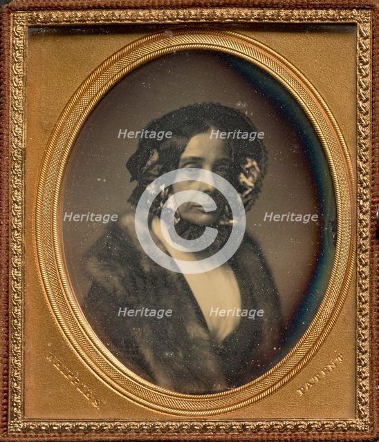 Portrait of a Middle-aged Woman in Bonnet and Fur Wrap, 1846-1853. Creator: John Adams Whipple.