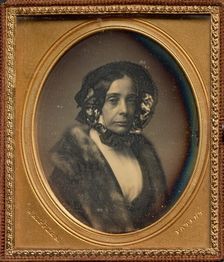 Portrait of a Middle-aged Woman in Bonnet and Fur Wrap, 1846-1853. Creator: John Adams Whipple