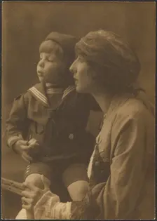 Portrait of a Mother and Child in Sailor Suit, 1907-1943. Creator: Louis Fleckenstein