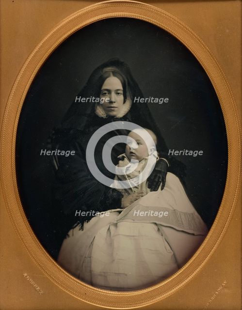 Portrait of a Mother and her Baby, about 1852-1857. Creator: Jeremiah Gurney.