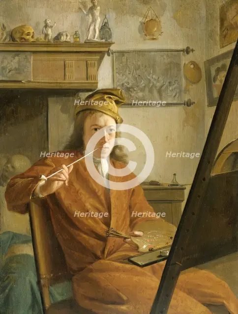 Portrait of a Painter, perhaps the Artist Himself, 1730. Creator: Aert Schouman.