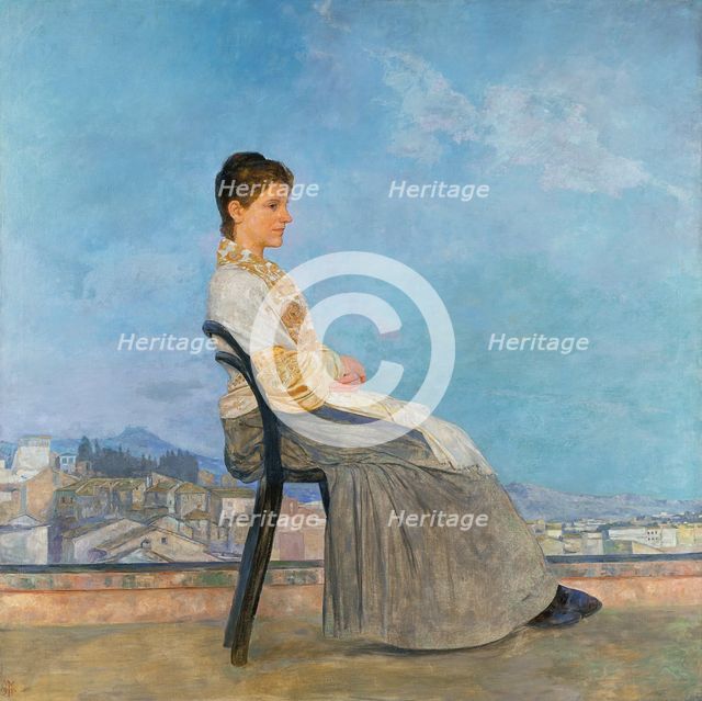 Portrait of a Roman Woman on a Flat Roof in Rome, 1891. Creator: Max Klinger.