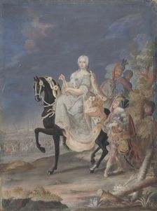 Portrait of a Russian Empress on horseback, 18th century. Creator: Anon