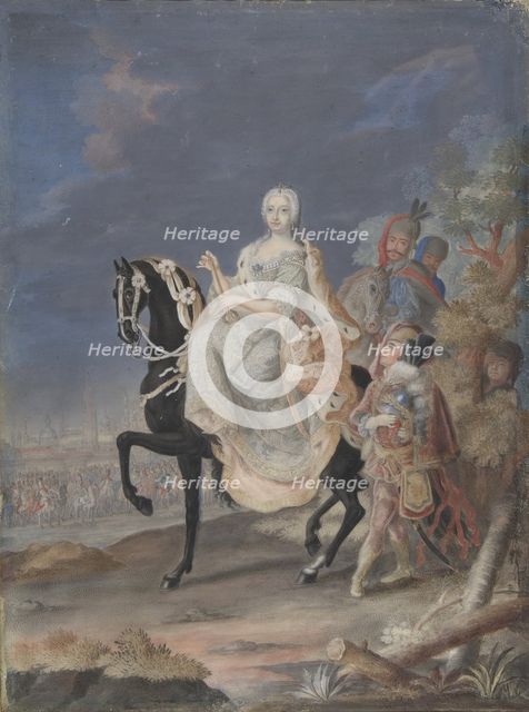 Portrait of a Russian Empress on horseback, 18th century. Creator: Anon.