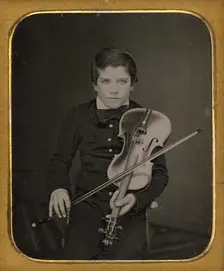 Portrait of a Seated Boy with a Violin, about 1850-1855. Creator: Unknown