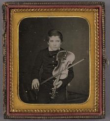 Portrait of a Seated Boy with a Violin, about 1850-1855. Creator: Unknown