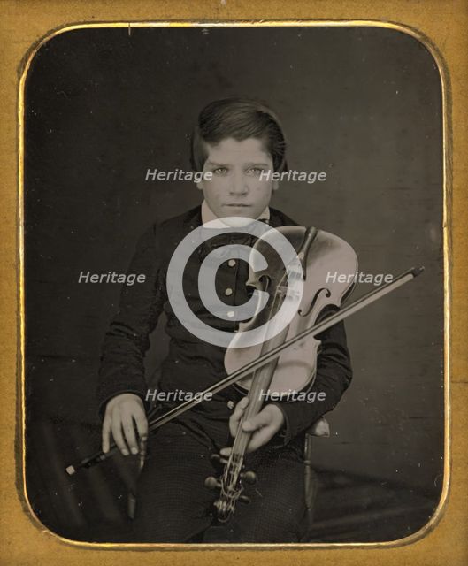 Portrait of a Seated Boy with a Violin, about 1850-1855. Creator: Unknown.