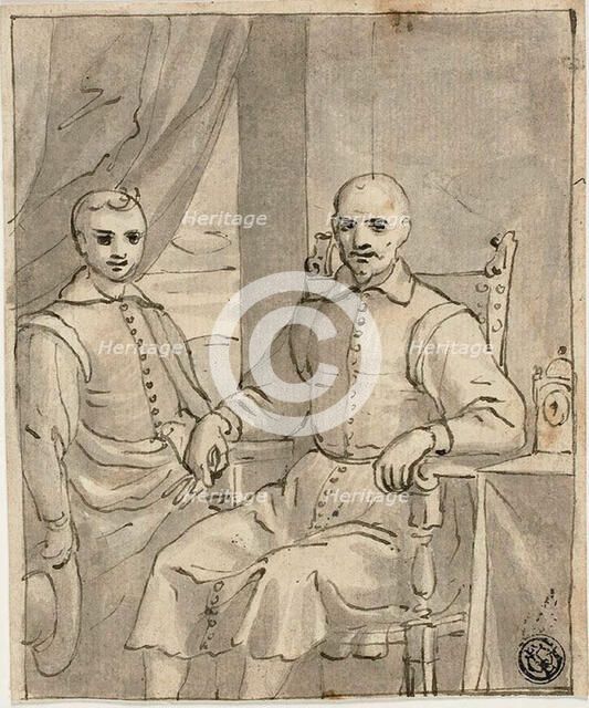 Portrait of a Seated Ecclesiastic and a Standing Boy, c.1610. Creator: Bernardo Castello.