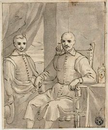 Portrait of a Seated Ecclesiastic and a Standing Boy, c.1610. Creator: Bernardo Castello