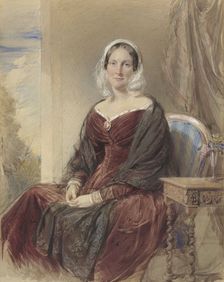 Portrait of a seated lady with a view through the outside, 1842. Creator: George Richmond
