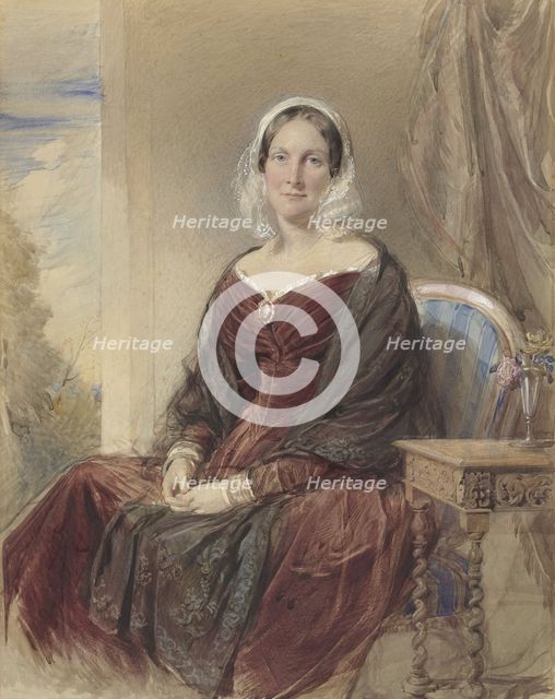 Portrait of a seated lady with a view through the outside, 1842. Creator: George Richmond.