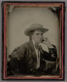 Portrait of a Seated Man Wearing a Stetson Hat, about 1860. Creator: Unknown