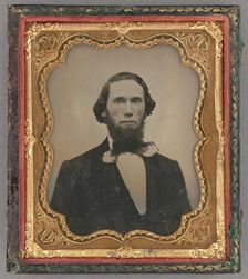 Portrait of a Seated Man with Chin Beard and Long Hair in Bow Tie, about 1860. Creator: Unknown