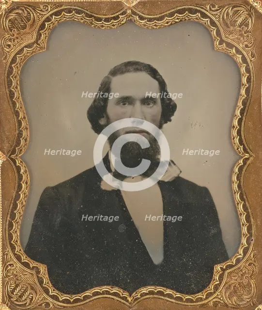 Portrait of a Seated Man with Chin Beard and Long Hair in Bow Tie, about 1860. Creator: Unknown.