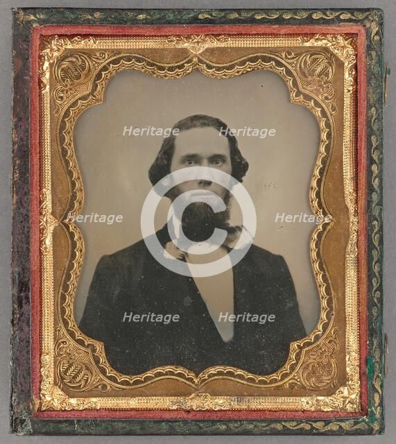 Portrait of a Seated Man with Chin Beard and Long Hair in Bow Tie, about 1860. Creator: Unknown.