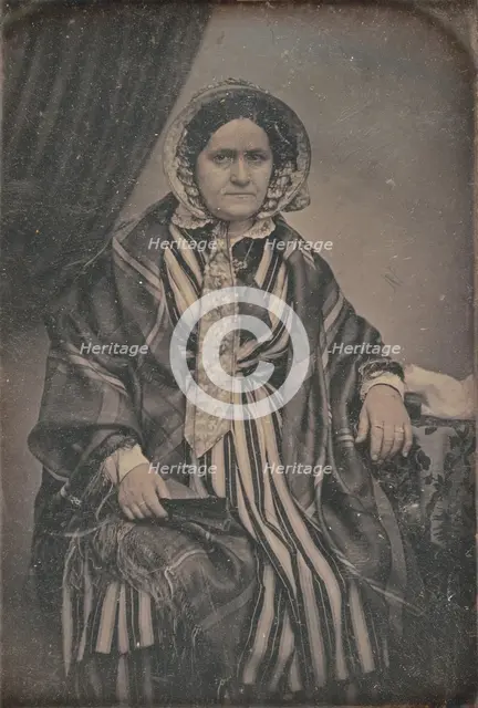 Portrait of a Seated Middle-aged Woman in Bonnet, about 1850. Creator: Unknown.