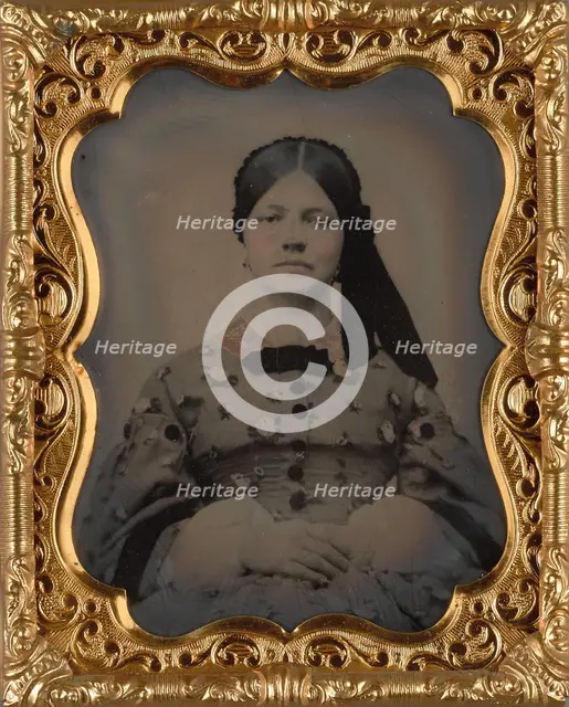 Portrait of a Seated Woman in Bonnet with Ties to the Side, about 1860. Creator: Unknown.