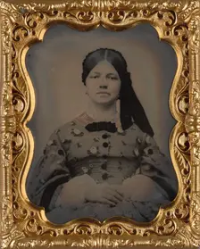 Portrait of a Seated Woman in Bonnet with Ties to the Side, about 1860. Creator: Unknown
