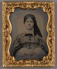 Portrait of a Seated Woman in Bonnet with Ties to the Side, about 1860. Creator: Unknown