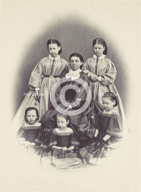 [Portrait of a Seated Woman Surrounded by Five Girls, Seated and Standing], 1850s-60s. Creator: Franz Antoine.
